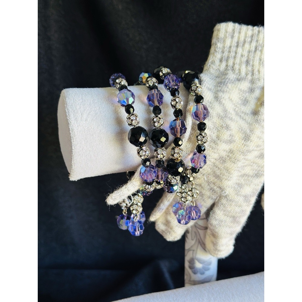 Iridescent Bracelet Purple & Black MultiBeads & Dangles Memory Wire for Any Size - Picture 4 of 16